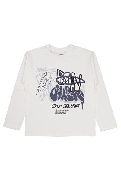 Civil Boys Hanorac cu imprimeu urban pentru copii de 10-13 ani - Ecru 11-12 ani