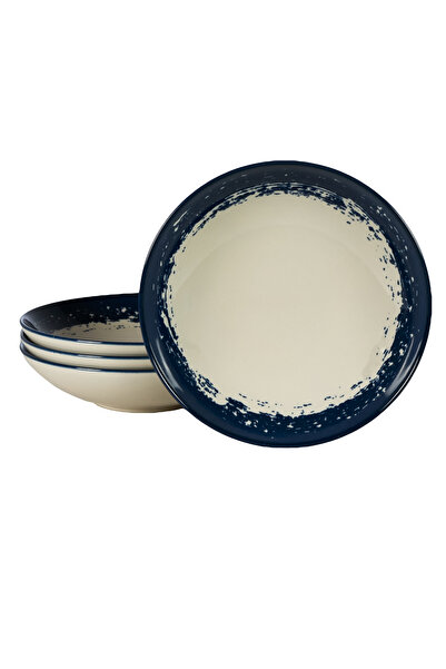 Cesiro Set of 4 deep plates, 21 cm, Ivory White with Navy Blue