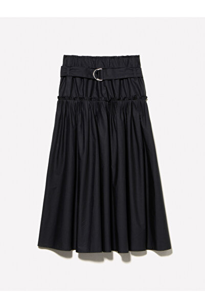Sisley Women's 100% Cotton Elastic Waist Belted Pleated Long Skirt 325P4Xucl002Q-Sis100