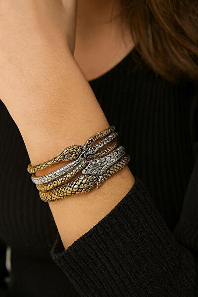 New Obsessions Vintage Snake Shaped Gold & Silver Bracelet Set – Luxurious Design