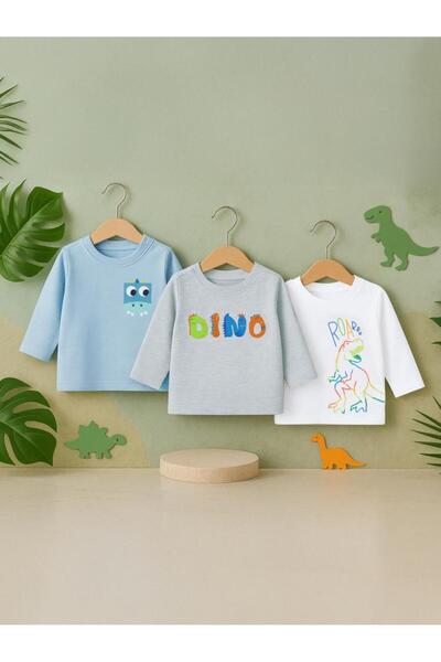 Civil Baby Dıno Baskılı 3'lü Set 6-18 Ay Sweatshirt - Standart 12-18 Ay