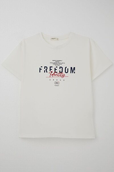 Breeze Boy's T-Shirt with Text, Ages 5-10, Ecru