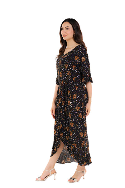 amaan Elegant Women's Floral Print Midi Jalabiya, Rayon Cotton, Flutter Sleeves, Casual Wear