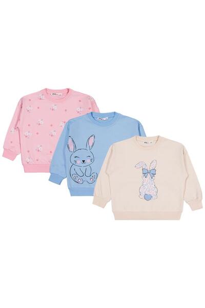 Civil Girls Tavşan Baskılı 3'lü Set 2-5 Yaş Sweatshirt - Standart 5-6 Yaş