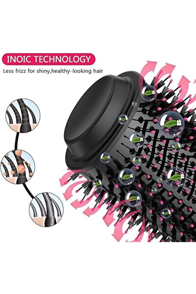 Generic One-Step Hair Blow Tangle Comb And Dryer Black/Pink 35 x 10centimeter