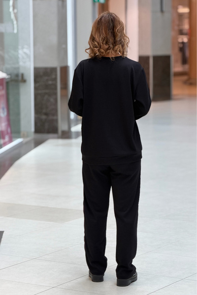 Nevin Kaya Moda Black Coffee Striped Pants Blouse Two Piece Set