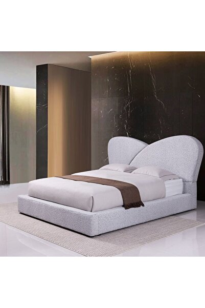 Danube Home Petal 150x200 Upholstered Queen Bed - White Fabric & Solid Wood, 2-Year Warranty, Stylish Design