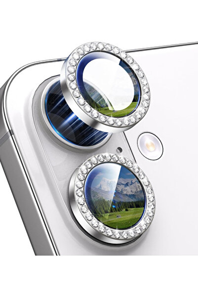KVK PRİVACY iPhone 17 Silver Taşlı Kamera Lens Koruyucu Temperli Cam