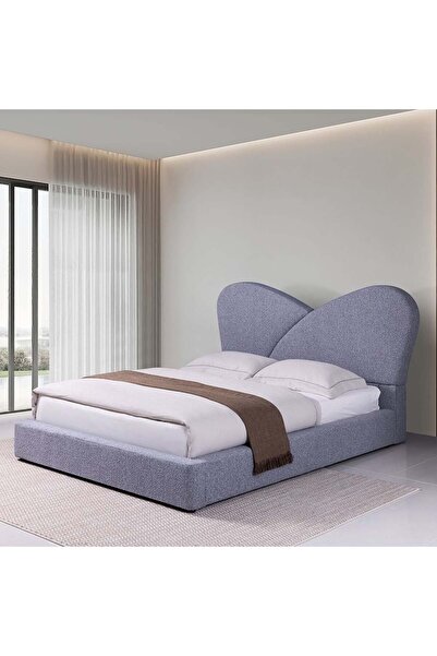 Danube Home Petal 150x200 Upholstered Queen Bed - Grey Fabric, Solid Wood & Metal Frame, 2-Year Warranty