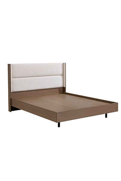 Danube Home Allison 160x200 Floating Queen Bed with LED - Beige & Natural Oak, 2-Year Warranty