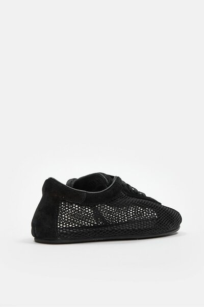 NILUFARR Biella Black Genuine Leather Mesh Women's Sneaker