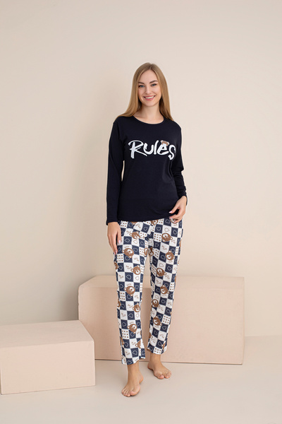 rindahomewear ŽENSKI PRAVILA S IZŠTAMPANIM MEDVEDOM Single jersey SET PIZAMA ...