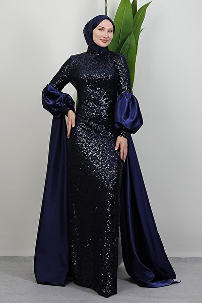 giz astore Kolu Pelerin Payet Abiye Lacivert