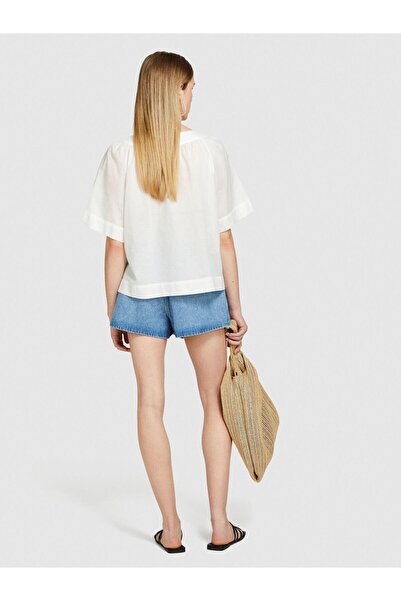 Sisley Γυναικεία μπλούζα με πλισέ 100% βαμβάκι με λαιμόκοψη σε σχήμα V 324P5HO1LQ06Q-SIS074