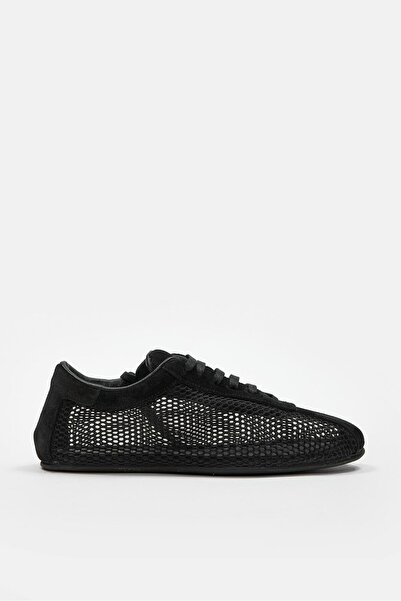 NILUFARR Biella Black Genuine Leather Mesh Women's Sneaker