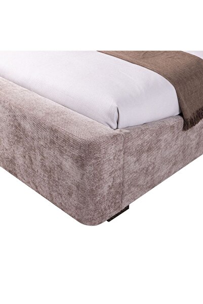 Danube Home Boat 180x200 Upholstered King Bed - Brown Fabric & Solid Wood, Metal Slats, 2-Year Warranty