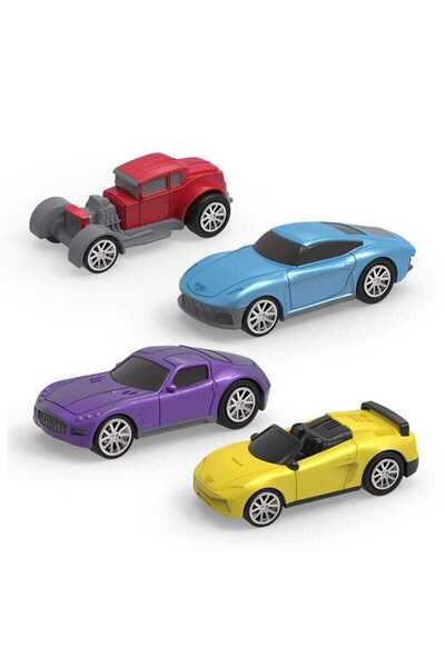Driven 4-Piece Pull and Drop Car Set - Blue, Red, Purple, Yellow Wh1125Z