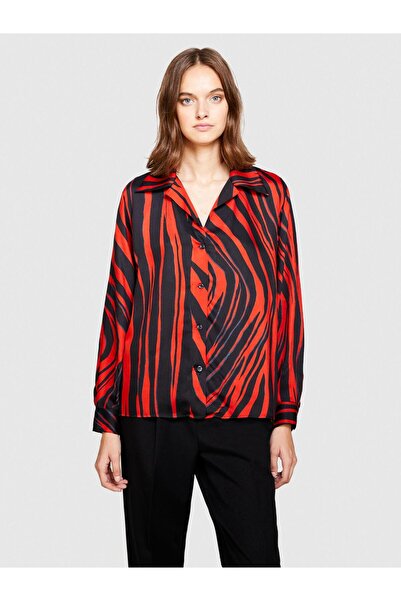 Sisley Women's 100% Viscose Patterned Shirt V-Neck Satin Shirt 323A53Crlq05U-Sis78N