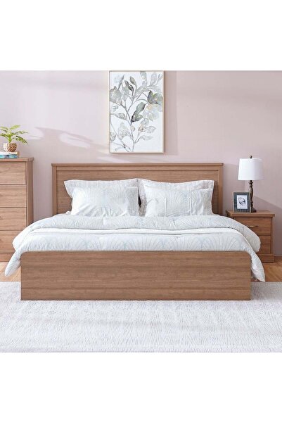 Danube Home Zirco 180x200 King Bed with Storage - Brown Oak Finish, Durable Wood, 2-Year Warranty