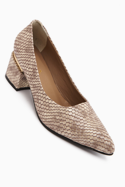 Limoya Emelia Genuine Leather Beige Snake Pattern Women's Heeled Shoes