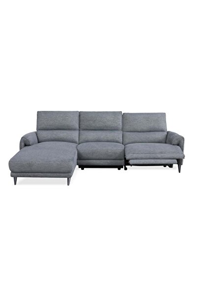 Danube Home Quincy Fabric Left Corner Sofa with Electric Recliner - Grey, 3-Seater, 2-Year Warranty