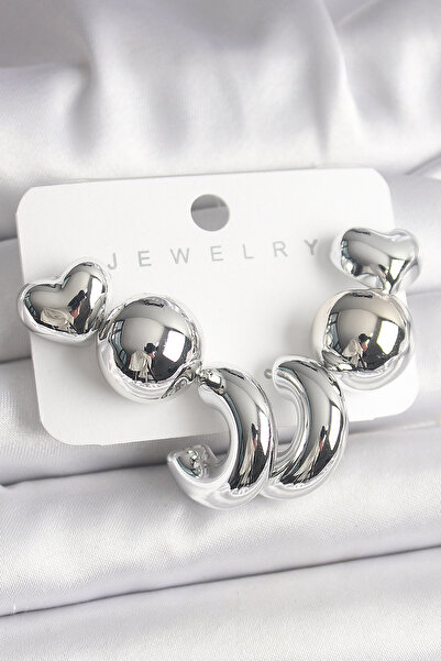 Skygo طقم أقراط نسائية من البلاستيك CCB على شكل قلب فضي اللون - TJ-BKP10023