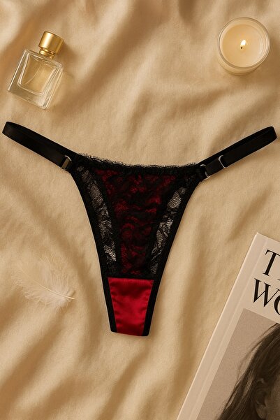 İntive Lingerie Red Black Lace Satin Bra Panty Set