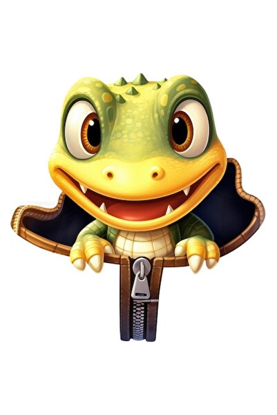 OEM Autocolant – pui de dinozaur ieșind dintr-un buzunar, bordură albă, vinil...