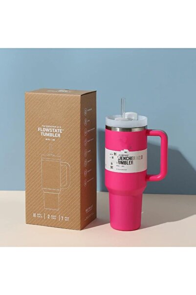 Stenley STANLEY 40oz Insulated Tumbler Stainless Steel with Handle & Straw – Hot Pink