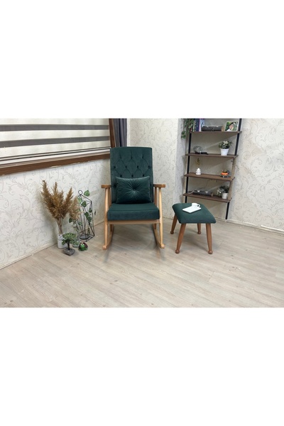 Vivense ASEDİA TREND NATUREL PUFLU SALLANAN SANDALYE, NEFTİ YEŞİL KAPİTONELİ