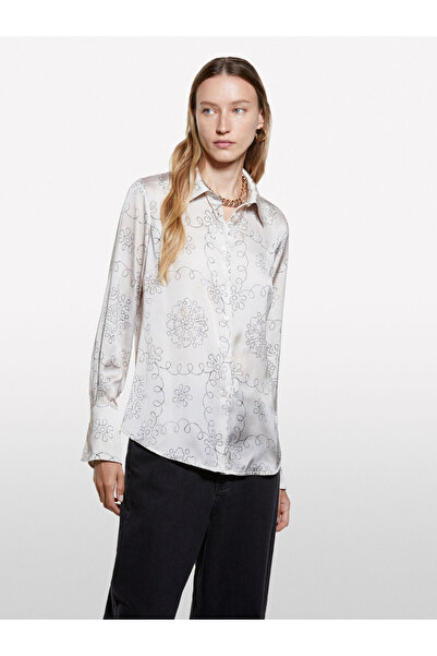 Sisley Women's Patterned Regular Fit Satin Shirt 325A5Iaulqff7-Sis65M