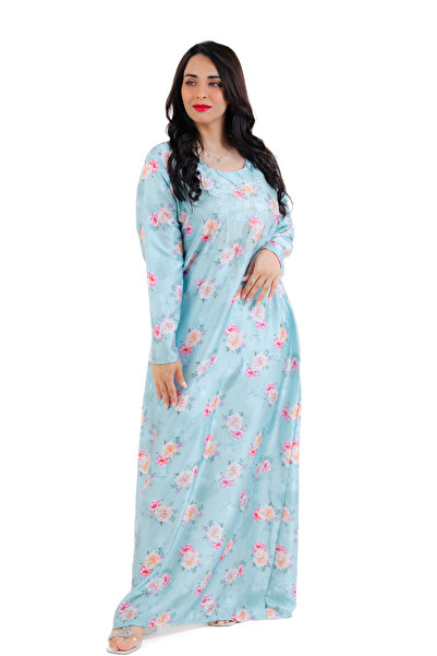 amaan Women Luxury Floral Satin Jalabiya, Crystal Embellished Long Sleeve Dress, Arabic Collection,