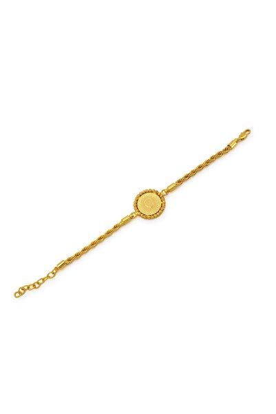 FerizZ Altın Kaplama Çeyrekli Dorika Çerçeve Burgu Zincirli Bileklik BLK-1173