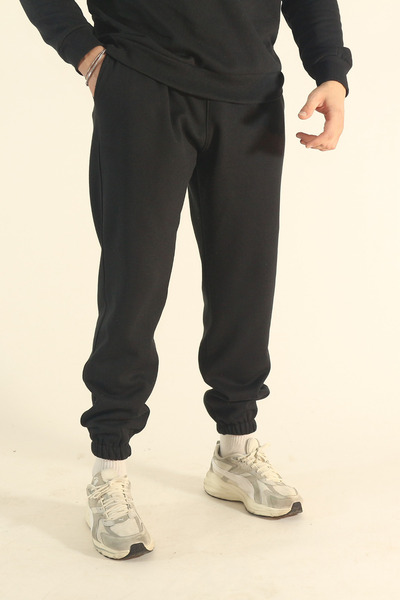 EydaMoon Men's Winter Fleece Lined Tracksuit Set Sweatshirt Jogger - Black Regular Elasticated Cuffs