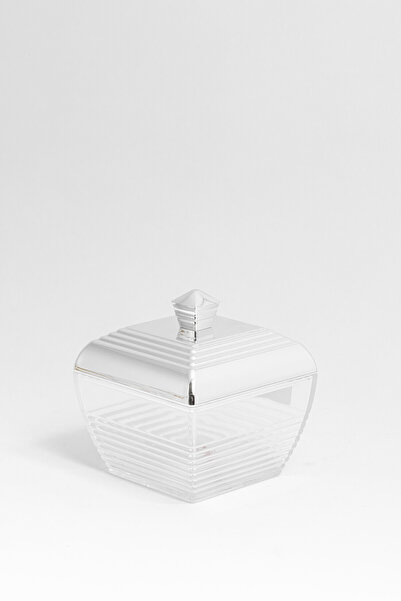 Bin Shihoun Clear acrylic date jar with a modern design and a silver lid