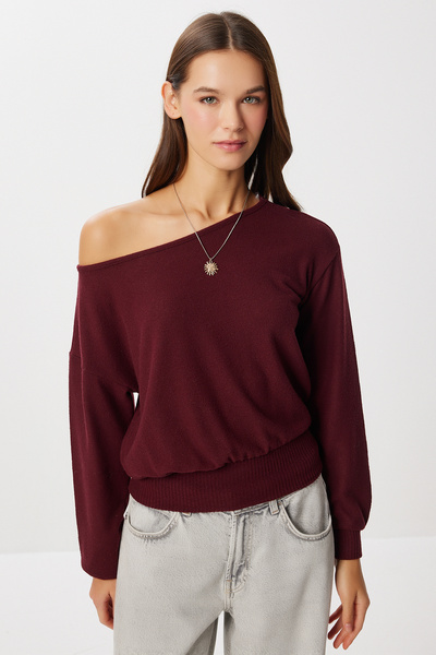 Lovelyİstanbul Geniş Yaka Yumoş Bluz LUB0286 BORDO