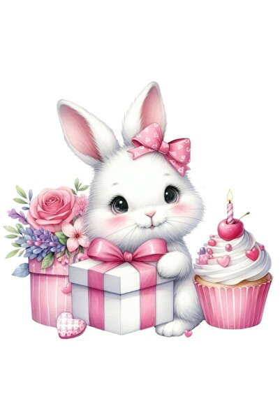 OEM Autocolant cu ilustrație iepuraș alb, vinil PVC, bordură albă, 15 cm