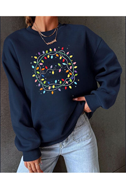 Tubinyoo سويت شيرت فاين لايت للعام الجديد مطبوع ذو 3 خيوط وياقة دائرية