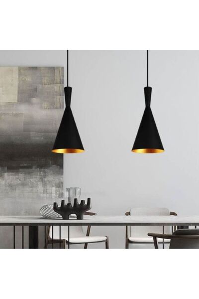 AB Luxury Concept Pandantiv conic metalic, materiale premium, negru și auriu, 19x41cm, E27, cablu 100cm