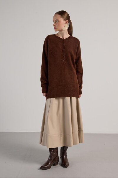 minaaise Women's coffee brown button-down Oversized soft knit sweater 30031
