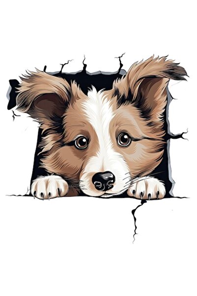 OEM Autocolant cu câine ciobănesc Shetland, vinil PVC, bordură albă, 15 cm