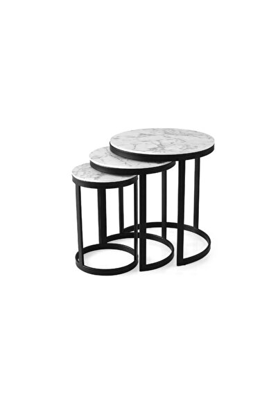 Vivense TUBİHOME ZİGON SEHPA TAKIMI, BEYAZ DESENLİ