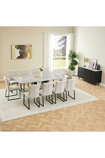 Danube Home Midland 1+10 Stone Top Dining Set - Glossy Grey/Black, 10-Seater Table & Chairs, 2-Year Warranty