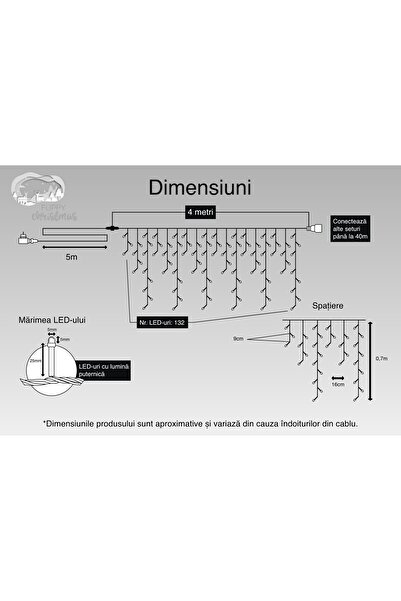 Flippy Christmas Lights, 4 m, 132 LEDs, Fringe, Cold White, Flash, Remote Transformer, Interconnecta