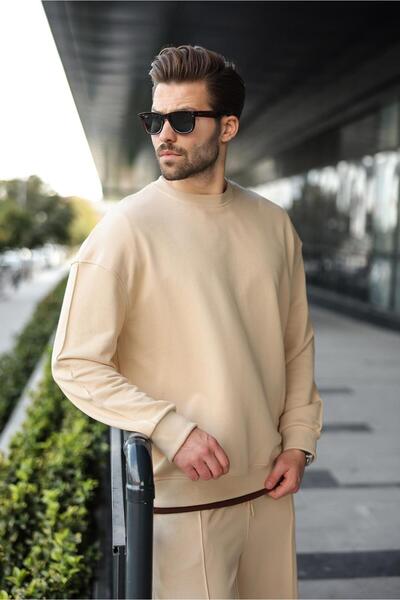 Madmext Bej Bisiklet Yaka Basic Erkek Eşofman Takımı E7323