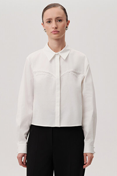 Exquise Cotton Long Sleeve Crystal Stone Slim Fit Shirt