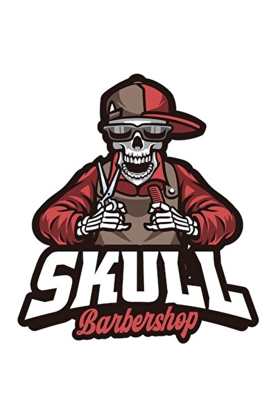 OEM Autocolant craniu frizerie (schelet) cu bordură albă, vinil PVC, 10 cm