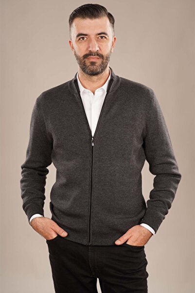 6AM Ceremony Men's Gray Sweater with Zipper 100% Cotton - M