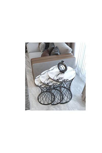 Vivense TUBİHOME HASIR C ZİGON SEHPA, SİYAH METAL, BEYAZ