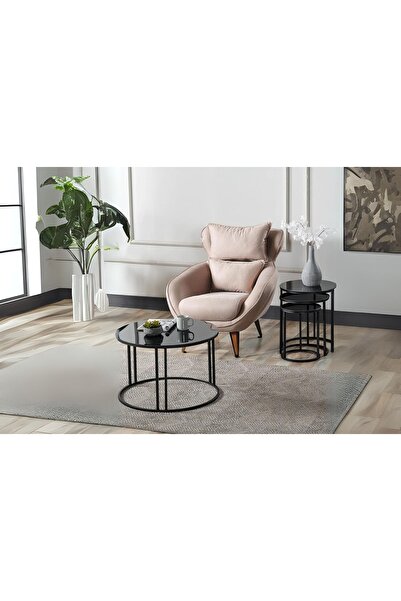 Vivense TUBİHOME SEHPA TAKIMI, SİYAH AYAK SİYAH CAM